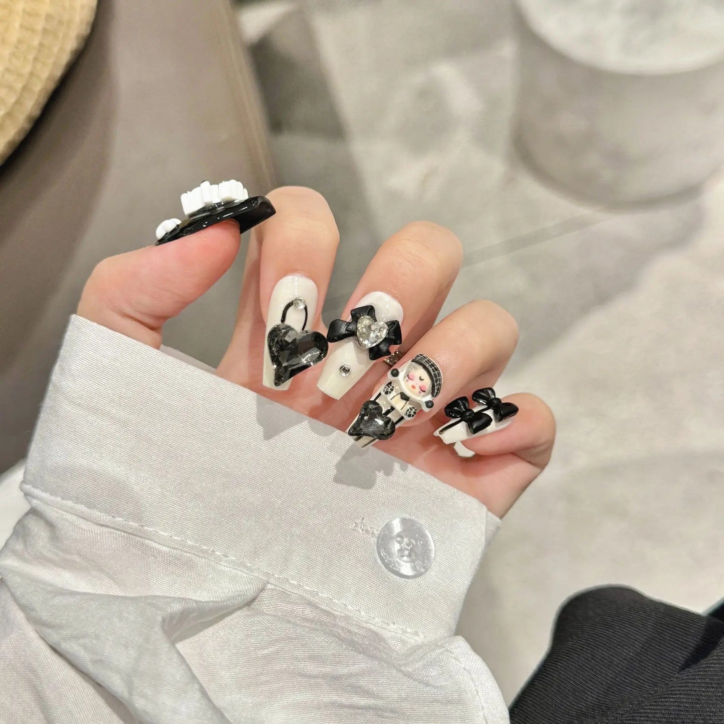 Handmade Artificial Long French 3d Painting Press on Nails