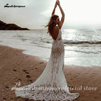 Lakshmigown Champagne Lace Mermaid Wedding Dress With Spaghetti Straps