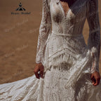 Lace Long Sleeve Mermaid Wedding Dress Boho Bridal Gown Custom Made