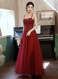Vestido de festa elegante novo, vermelho, sem mangas, com alças finas, pesado com contas, vestido de noite Y816