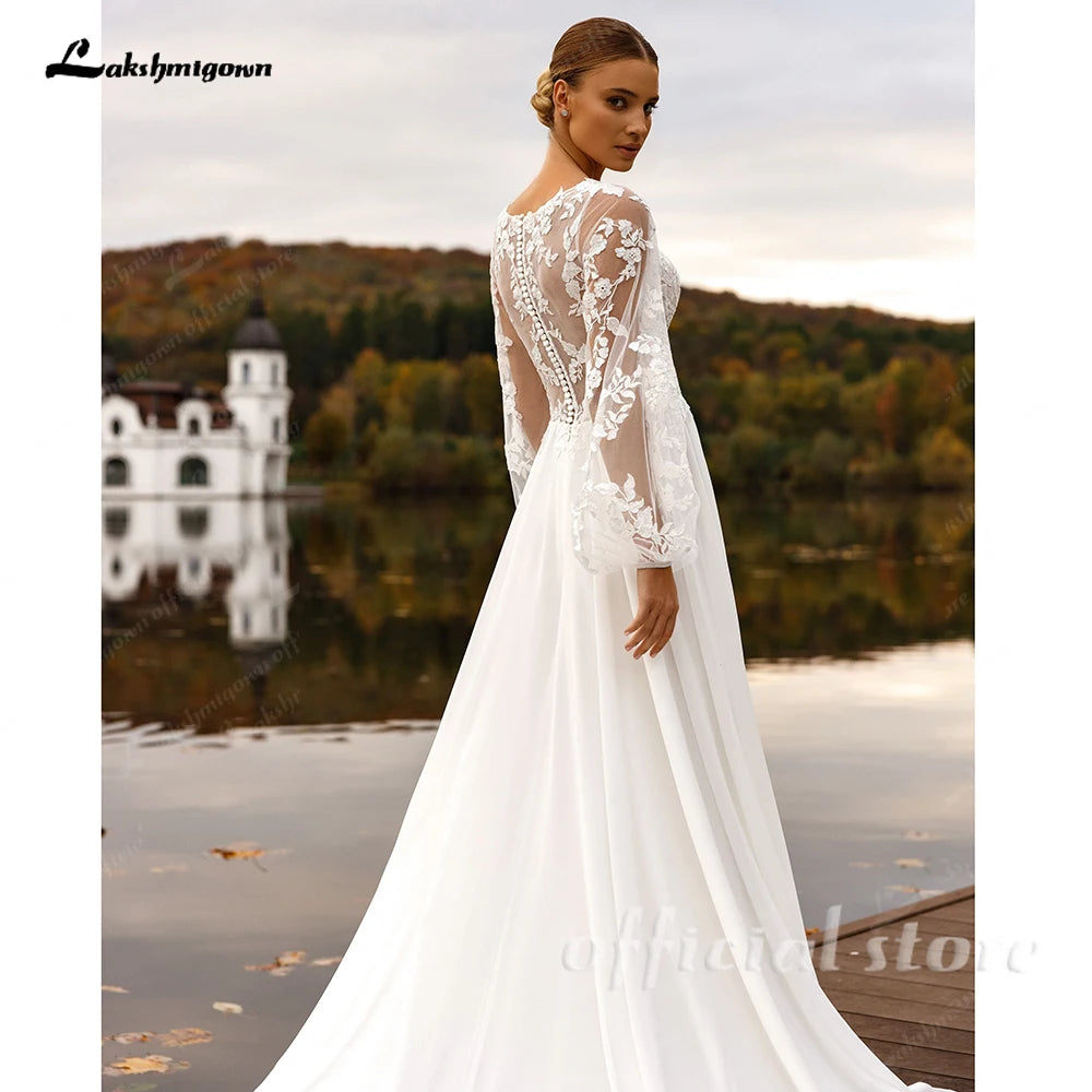 Lakshmigown Customized A Line Chiffon Wedding Dress V Neck Gown