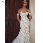 Lakshmigown Off The Shoulder Mermaid Wedding Dress With 3D Flower Appliques