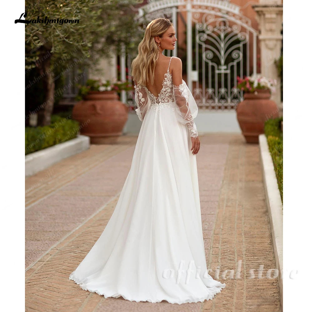Lakshmigown Custom Spaghetti Strap Chiffon Boho Beach Wedding Dress