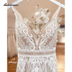 Custom Summer Boho A Line Wedding Dress With Lace V Neck
