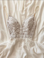 Illusion Lace A Line Chiffon Beach Wedding Dress With Open Back