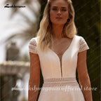 Custom A Line Chiffon Wedding Dress Short Sleeve Lace Backless Gown