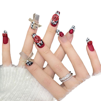 Handmade High-end Small Fragrance New Year's armor Red Frosted Patch False Manicure