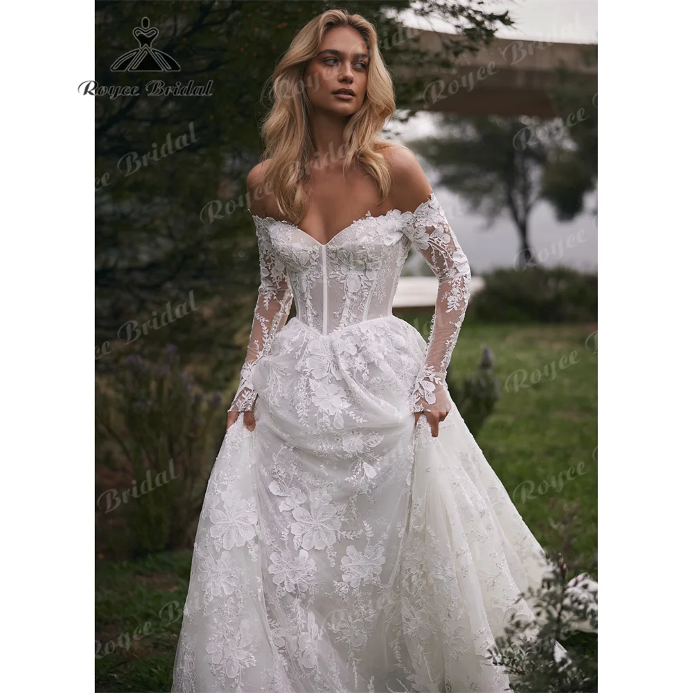 RoyceBridal Custom Sweetheart A Line Wedding Dress Tulle Court Train