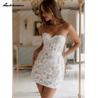 Custom Made Glitter Lace A Line Short Wedding Mini Dress