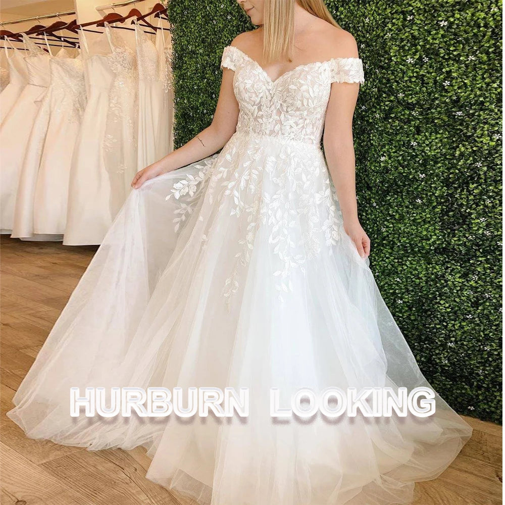 Custom A Line Wedding Dress With Lace Appliques Puff Sleeves Backless