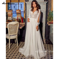 Lakshmigown Boho Chiffon Wedding Dress Long Sleeves Lace Custom Bridal Gown