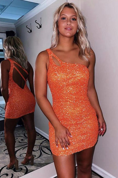 Vestido de fiesta ajustado con lentejuelas y un solo hombro