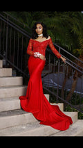 Vestido de Baile Elegante Vermelho Cauda de Sereia Vestido de Noite Vermelho Y5694