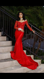 Vestido de Baile Elegante Vermelho Cauda de Sereia Vestido de Noite Vermelho Y5694