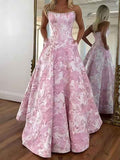 A Line Prom Dresses 3D Floral Strapless Beaded Rhinestone Gown