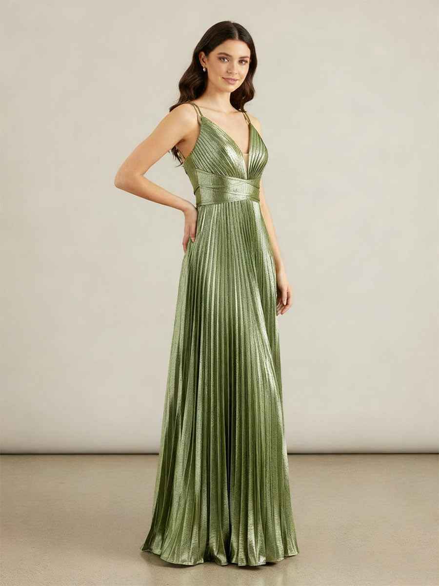 Grecian Inspired A Line V Neck Prom Dress With Pleats And Spaghetti Straps