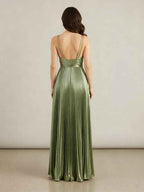 Grecian Inspired A Line V Neck Prom Dress With Pleats And Spaghetti Straps