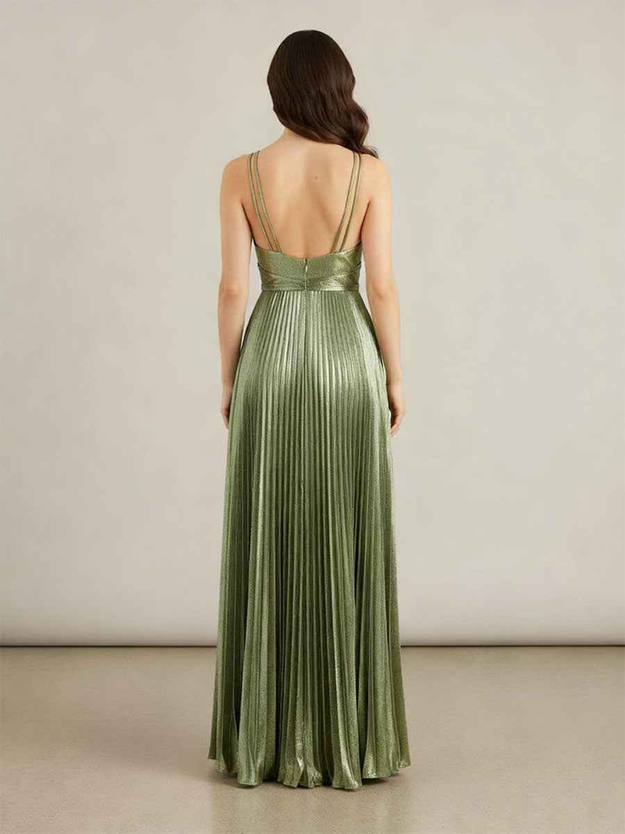 Grecian Inspired A Line V Neck Prom Dress With Pleats And Spaghetti Straps
