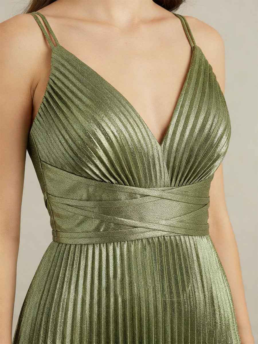 Grecian Inspired A Line V Neck Prom Dress With Pleats And Spaghetti Straps