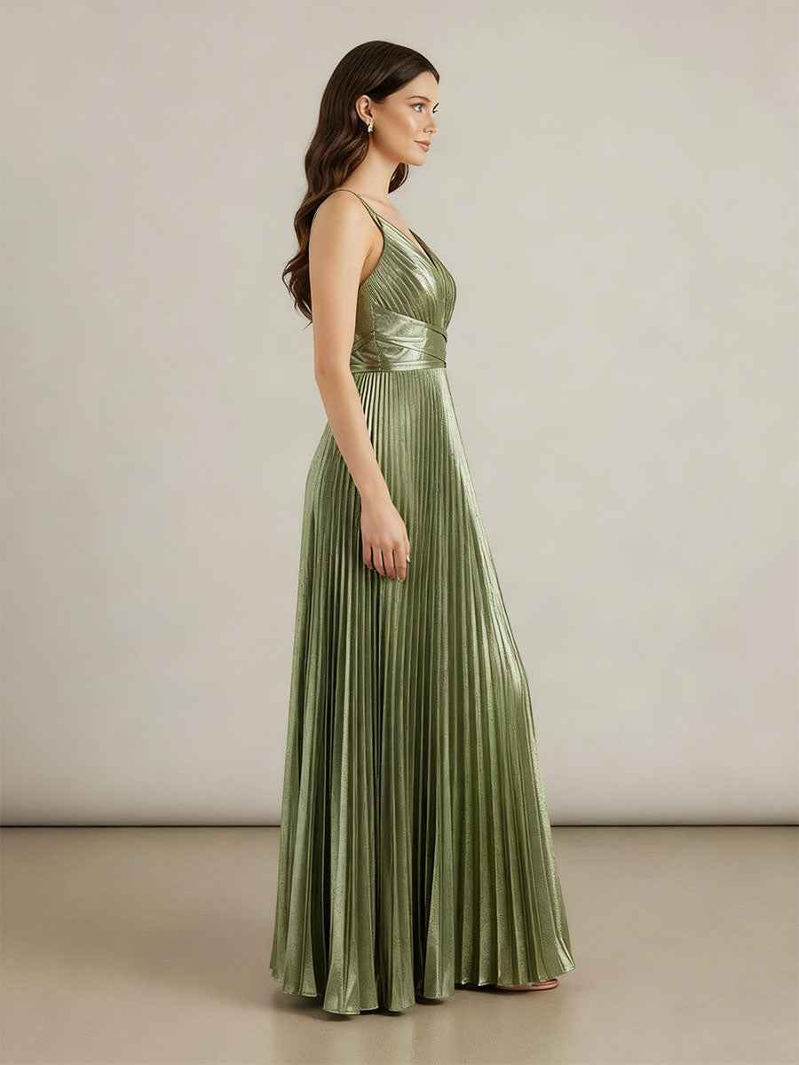 Grecian Inspired A Line V Neck Prom Dress With Pleats And Spaghetti Straps