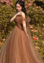 Belle robe longue de soirée en tulle à bretelles, coupe trapèze, robe de fête en tulle Y4643