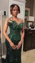 Emerald Sequin Prom Dress With 3D Florals And Spiral Embellishments