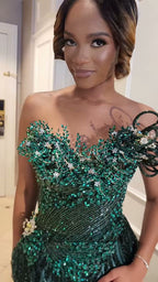 Emerald Sequin Prom Dress With 3D Florals And Spiral Embellishments