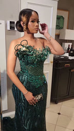 Emerald Sequin Prom Dress With 3D Florals And Spiral Embellishments