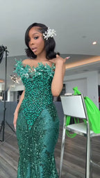 Dark Green One Shoulder Mermaid Prom Dress With Sparkle Embellishments