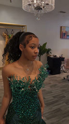 Dark Green One Shoulder Mermaid Prom Dress With Sparkle Embellishments
