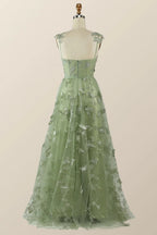 Sage Green Butterfly A-line Long Formal Dress Evening Dress  Y2801