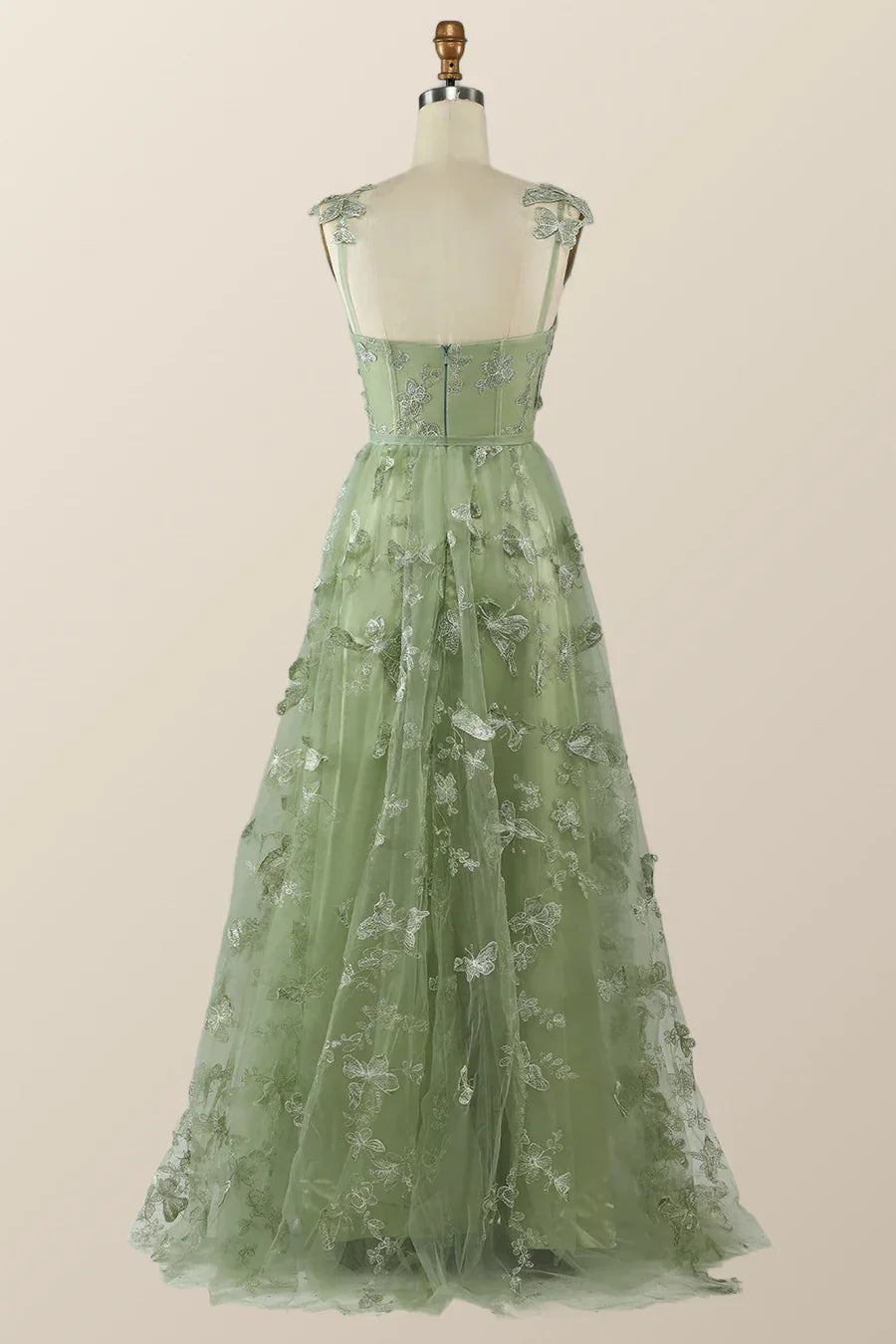 Sage Green Butterfly A-line Long Formal Dress Evening Dress  Y2801