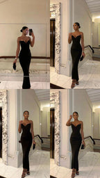 Elegante abito da sera nero aderente, vestito sottile per ballo Y4242