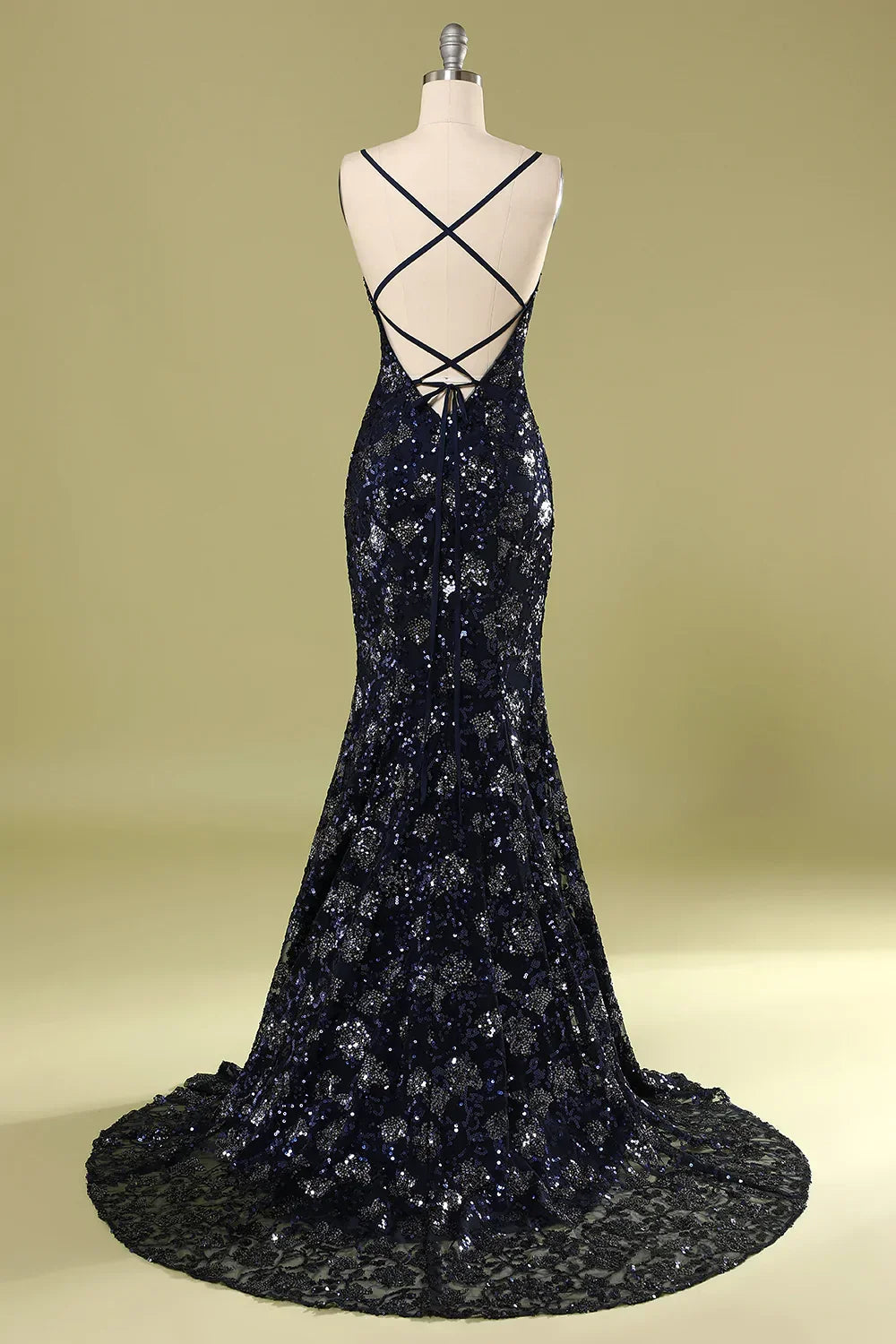 Abito da sera blu marina con perline e paillettes, elegante abito da ballo Y1832