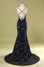 Abito da sera blu marina con perline e paillettes, elegante abito da ballo Y1832