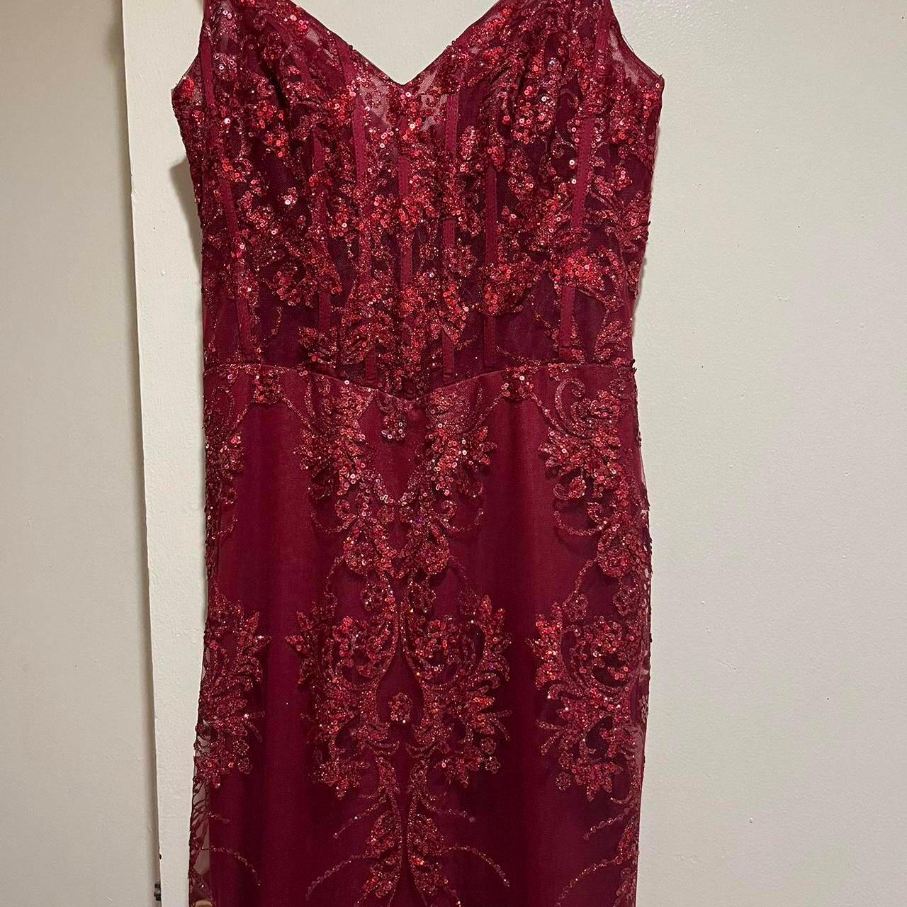 Incantevole abito da sera rosso con applicazioni di pizzo a sirena, abito da ballo invernale Y4345