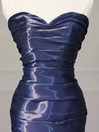 Splendido Abito Lungo da Sera Senza Spalline a Pieghe Blu Nevy Sirena per Ballo Y7987