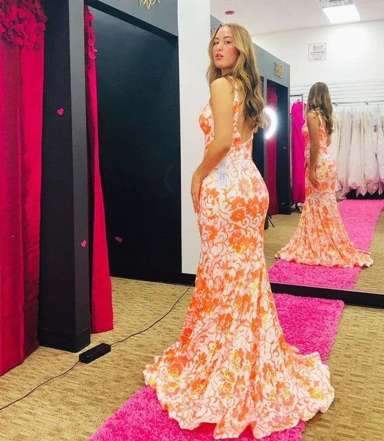 Abito da sera lungo a sirena con scollo a V alla moda Y6095