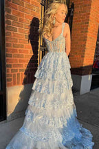 A Line Lace Tiered Stunning Prom Dress Evening Dress With Split