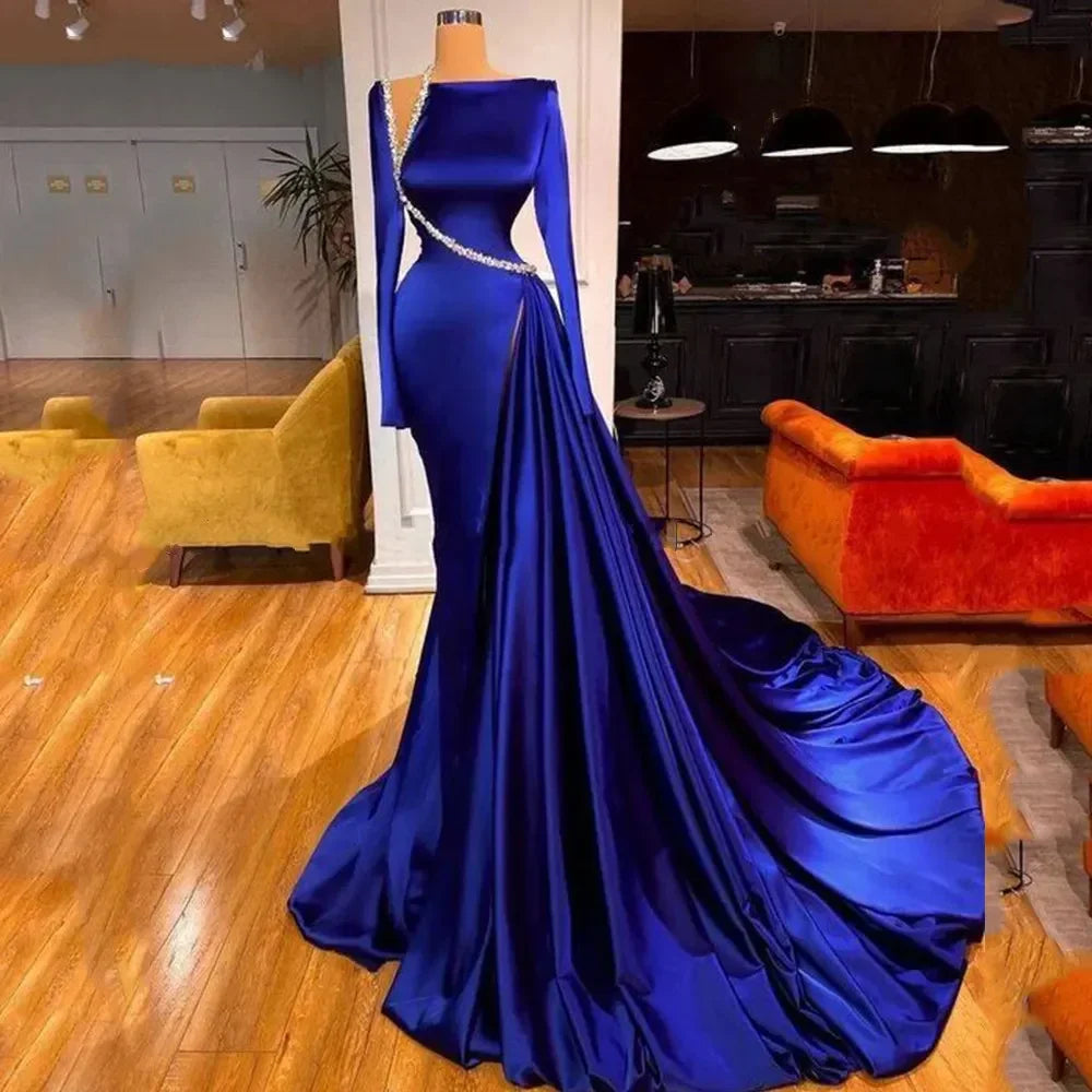 Abiti da sera eleganti modesti blu reale Y4193