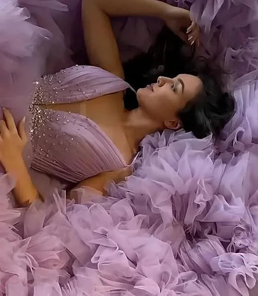 Robe boule en tulle violette à encolure en V et taille évasée, robe de princesse violette, robe de fée Y6590