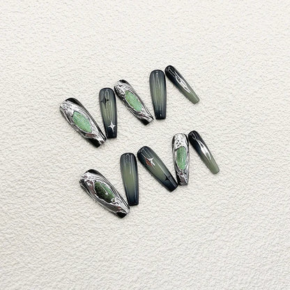 Green Hand Pressed Nail with Glue False Nails Manufacturers Acrylic Press on  Nails