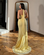 Sansa Customized Yellow Mermaid Strapless Side Split Prom Dress Corset Pleats Vestidos De Noche Floor-Length Formal Evening 2026