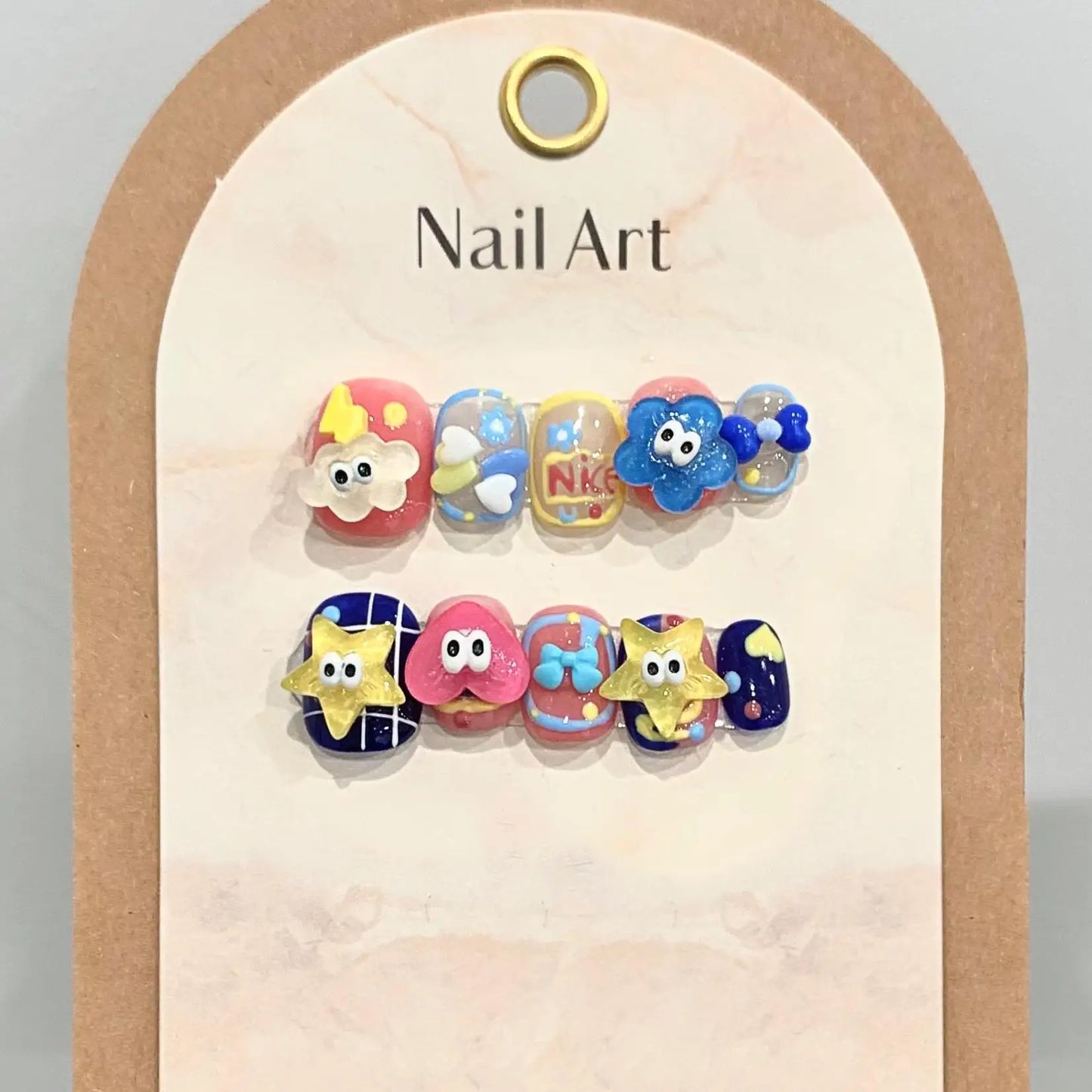 Short Round Small Eyes Pure Hand Painted Wear Nails Removable Nail Art False Nails