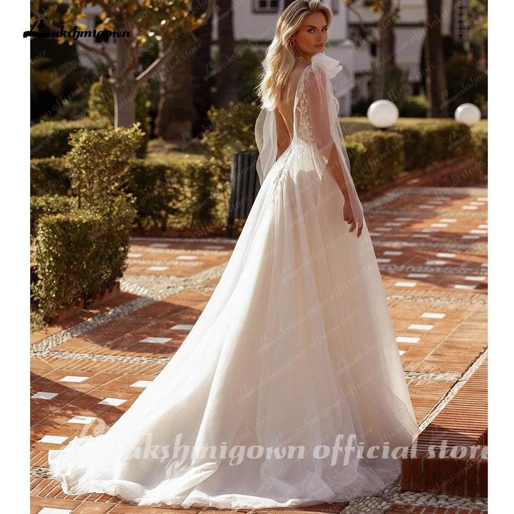 Custom Plus Size Split Wedding Dress With Lace Appliques Deep V Neck Bridal