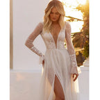 Romantic A Line Wedding Dress Long Sleeves Lace Appliques Custom Bridal Gown
