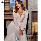 Lakshmigown Boho Chiffon Wedding Dress Long Sleeves Lace Custom Bridal Gown