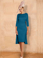 Etui/Kolumnen-Langarmkleider für die Brautmutter mit Perlenstickerei