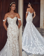 Lakshmigown Off The Shoulder Mermaid Wedding Dress With 3D Flower Appliques