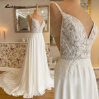 Illusion Lace A Line Chiffon Beach Wedding Dress With Open Back